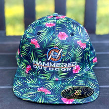 Load image into Gallery viewer, Double Portion Supply black floral hibiscus flatbill snapback dp inc
